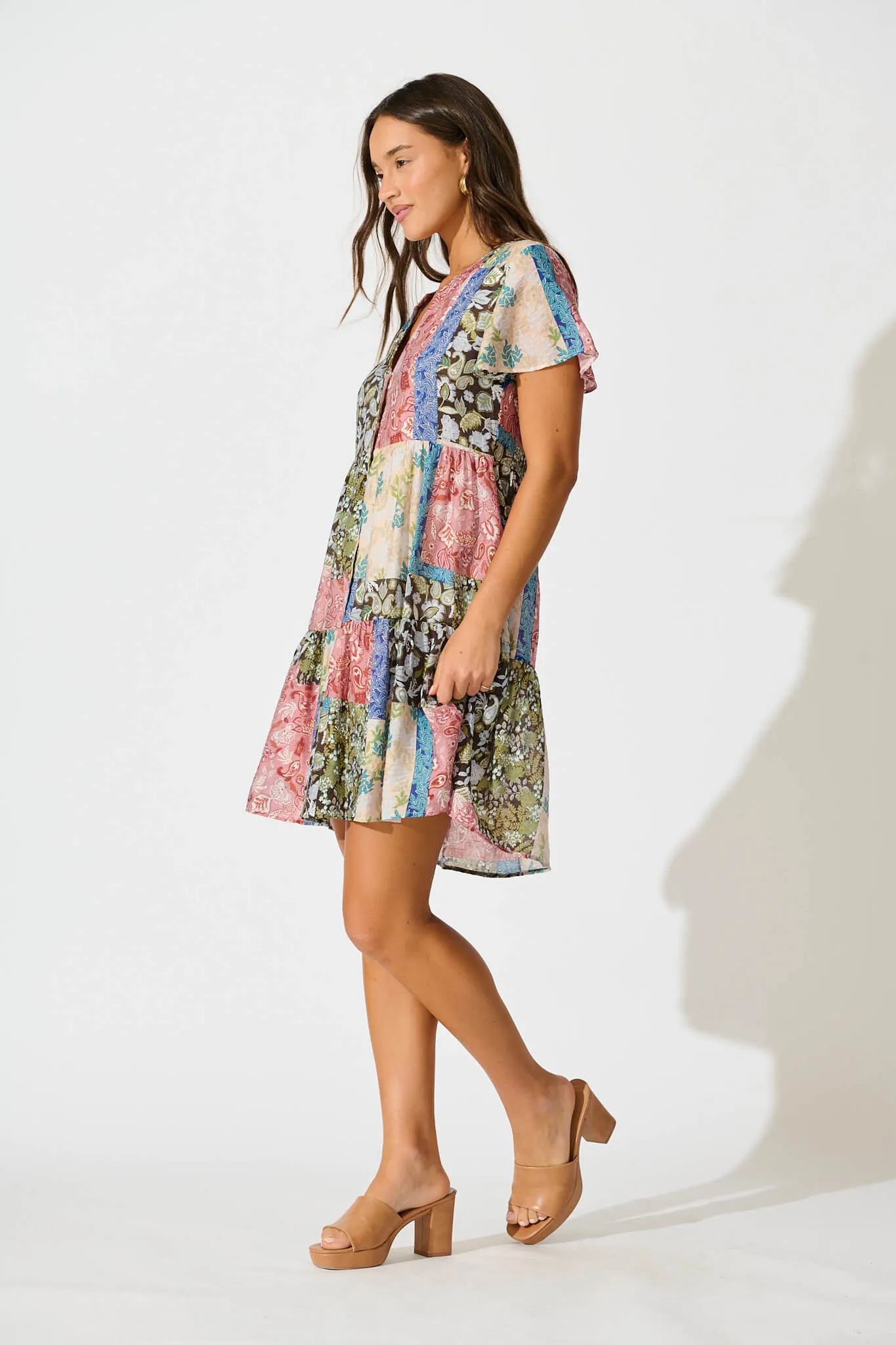 Adeline Shirt Dress In Multi Patchwork Print sold by St Frock product image thumbnail 3