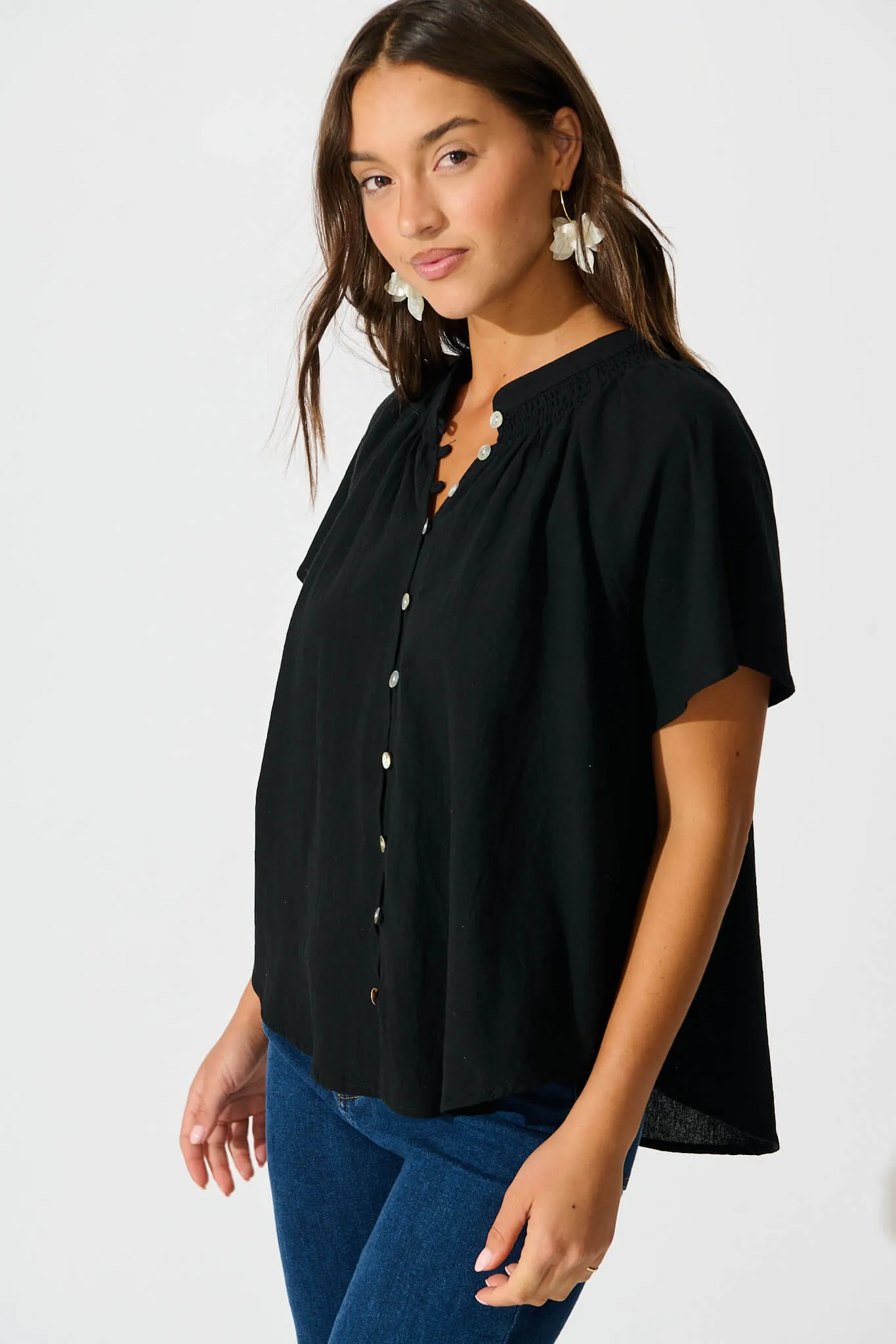 Lombard Top in Black Cotton Linen sold by St Frock product image thumbnail 2
