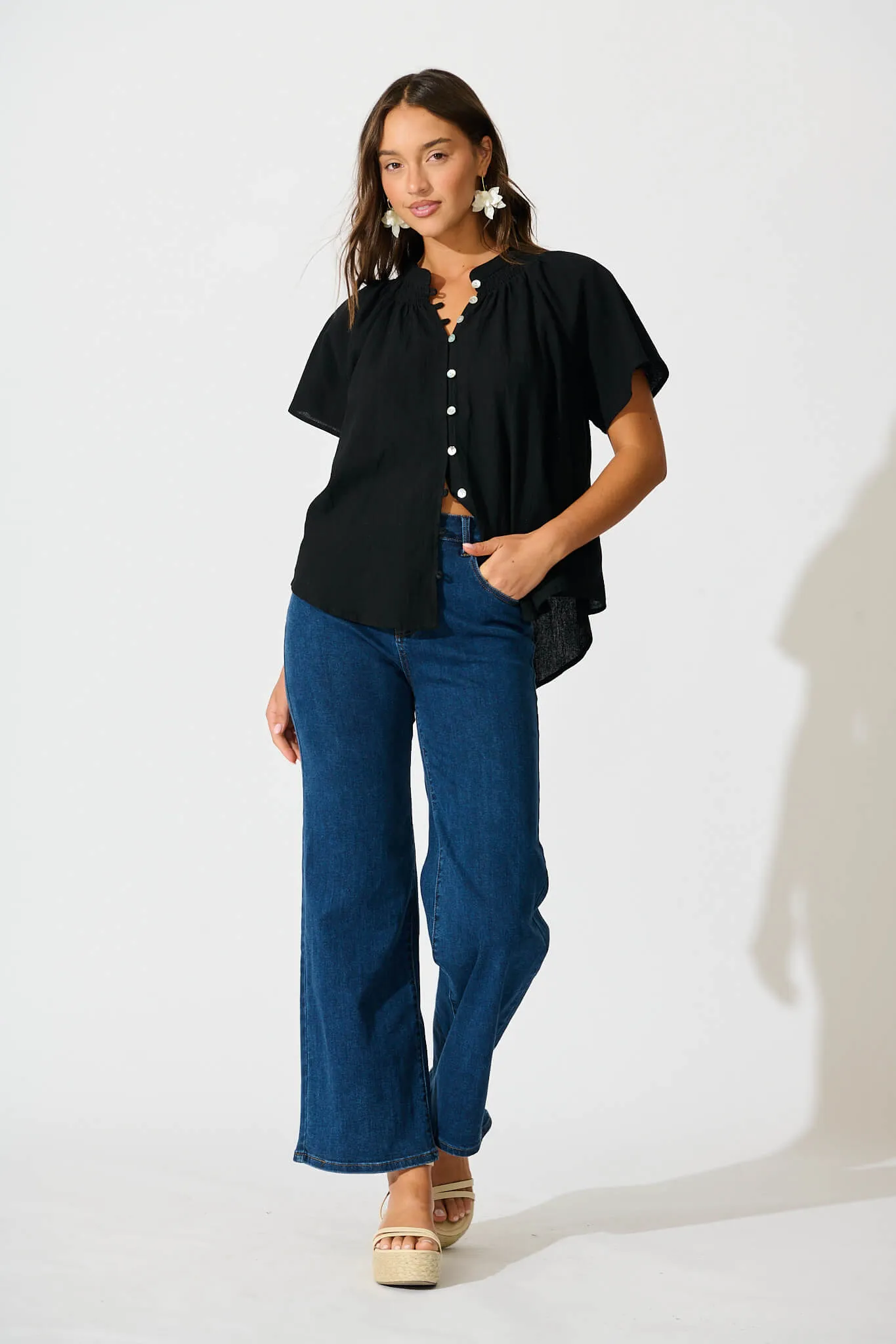 Lombard Top in Black Cotton Linen sold by St Frock product image thumbnail 4