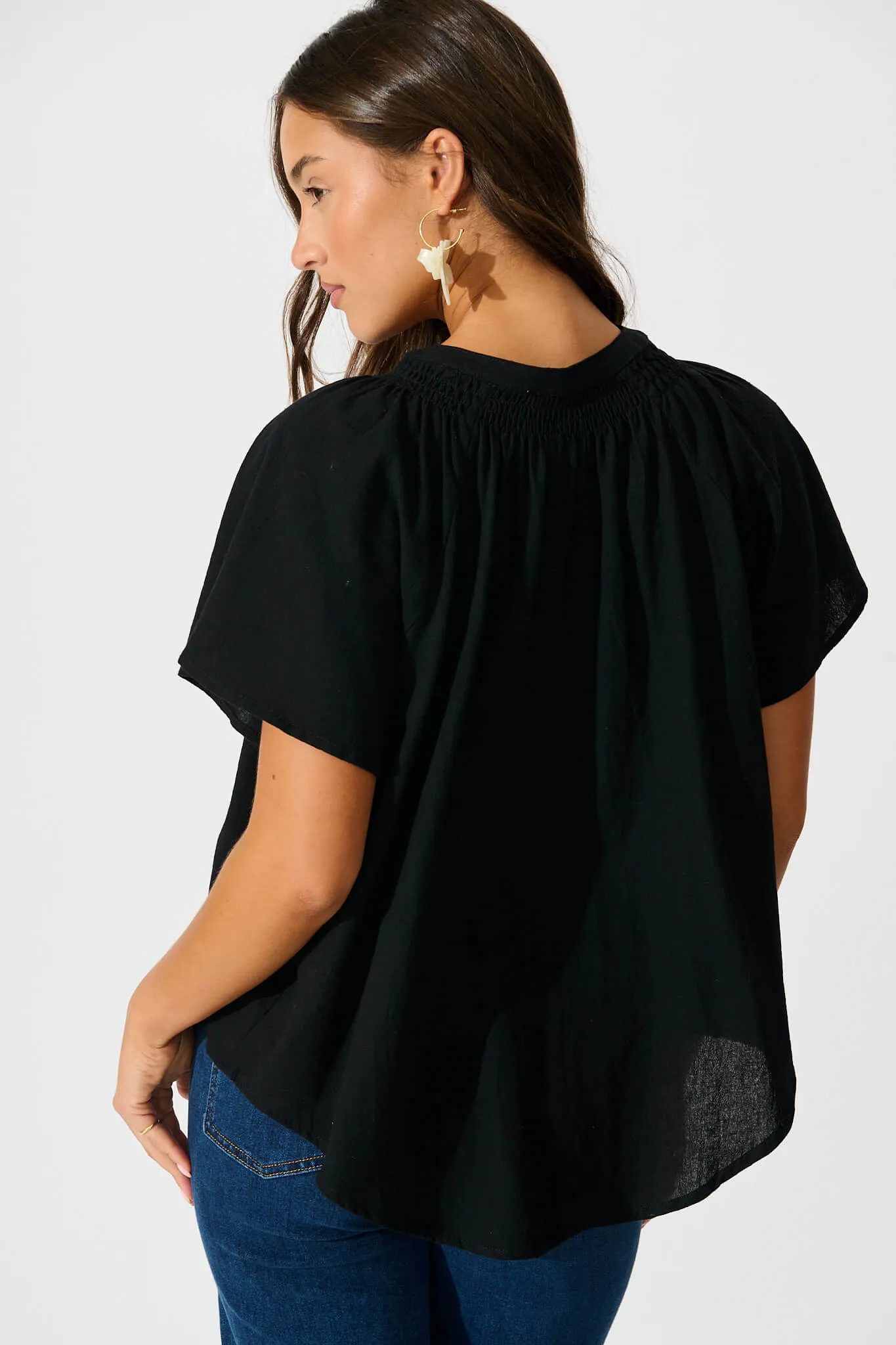 Lombard Top in Black Cotton Linen sold by St Frock product image thumbnail 3