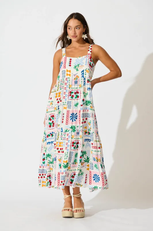 Jolie Maxi Sundress In White Multi Print sold by St Frock