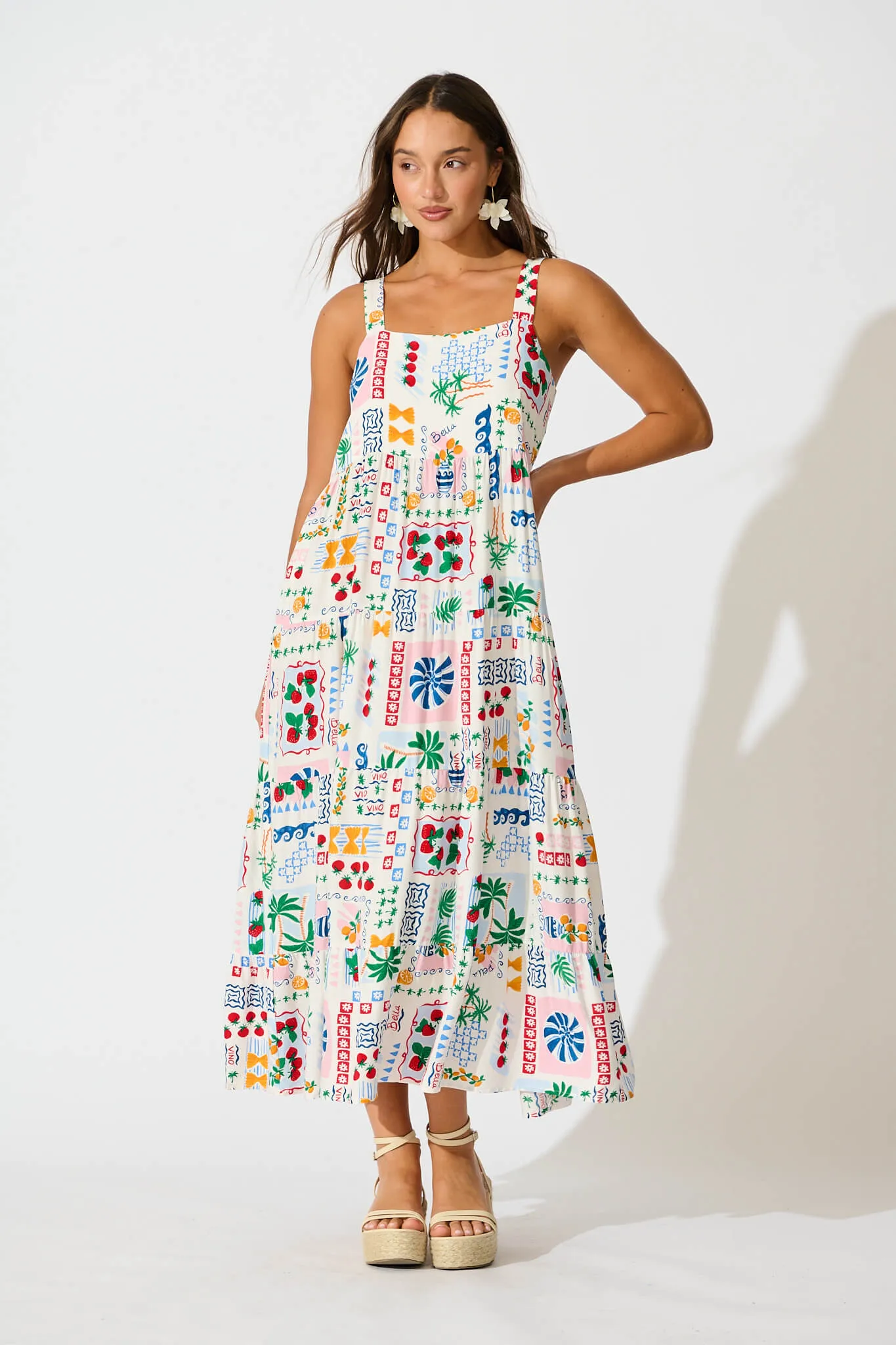 Jolie Maxi Sundress In White Multi Print sold by St Frock