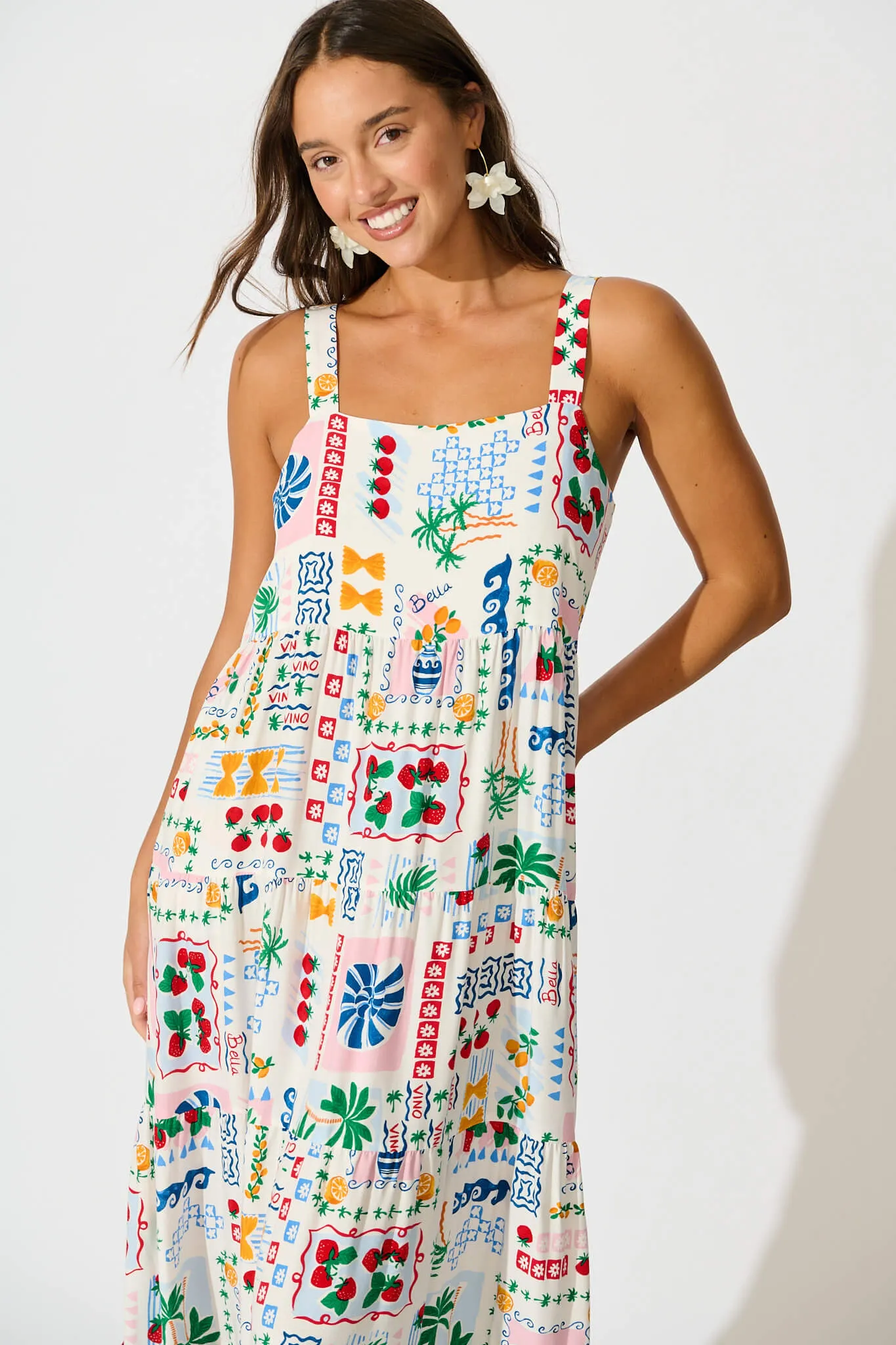 Jolie Maxi Sundress In White Multi Print sold by St Frock product image thumbnail 2