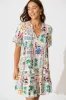 Northcote Smock Dress In White Multi Print sold by St Frock
