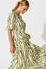 Ibiza Maxi Dress in Cream with Khaki Linen Blend sold by St Frock