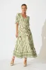 Ibiza Maxi Dress in Cream with Khaki Linen Blend sold by St Frock