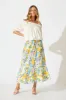 Amabella Midi Skirt in White With Lemon Print Cotton sold by St Frock