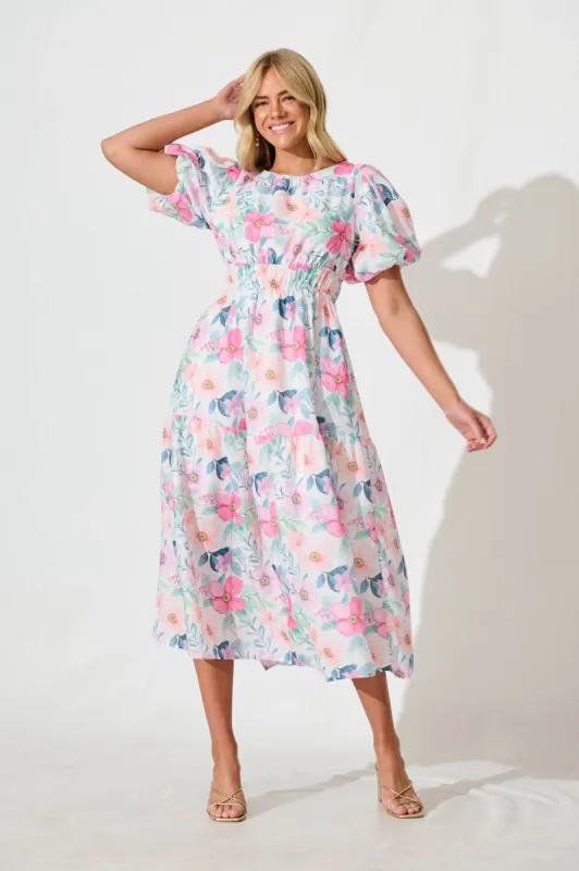 Stargazer Midi Dress in Multi Pink Floral Cotton Blend sold by St Frock