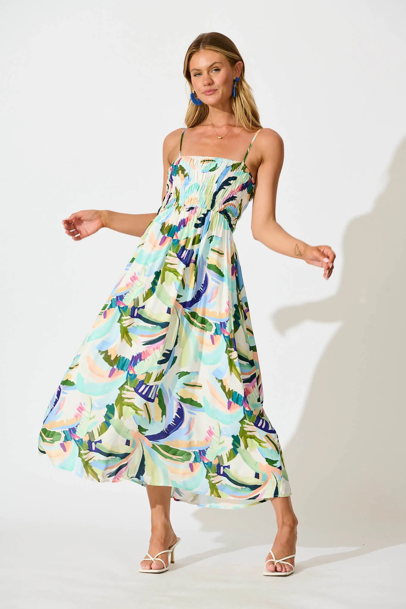 Dillon Maxi Sundress in Multi Green Print sold by St Frock product image thumbnail 2