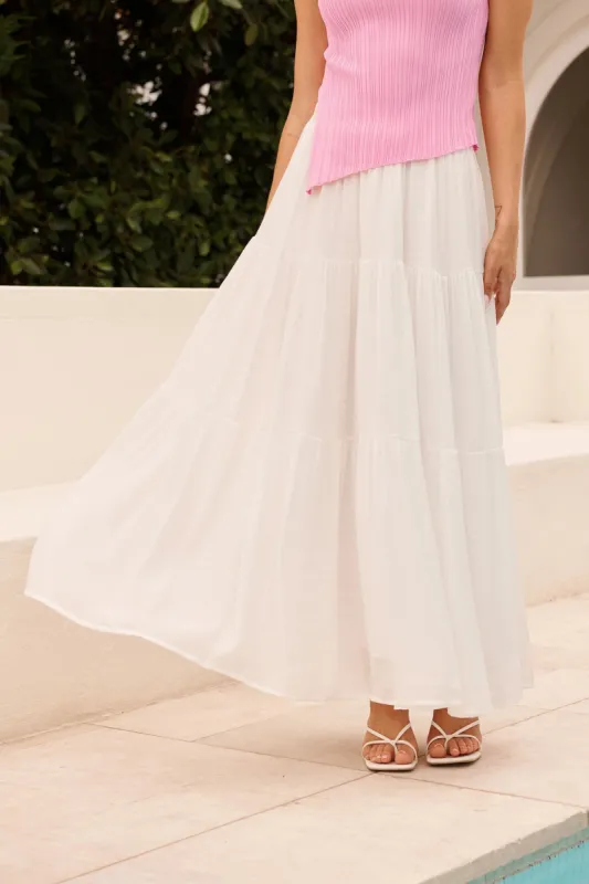 Sylvestra Maxi Skirt in White Cotton Blend sold by St Frock