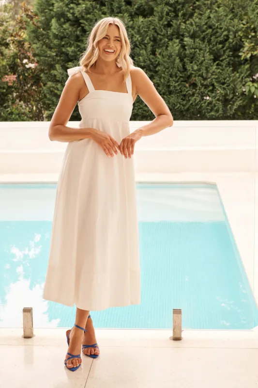 Nina Midi Dress in White Cotton sold by St Frock