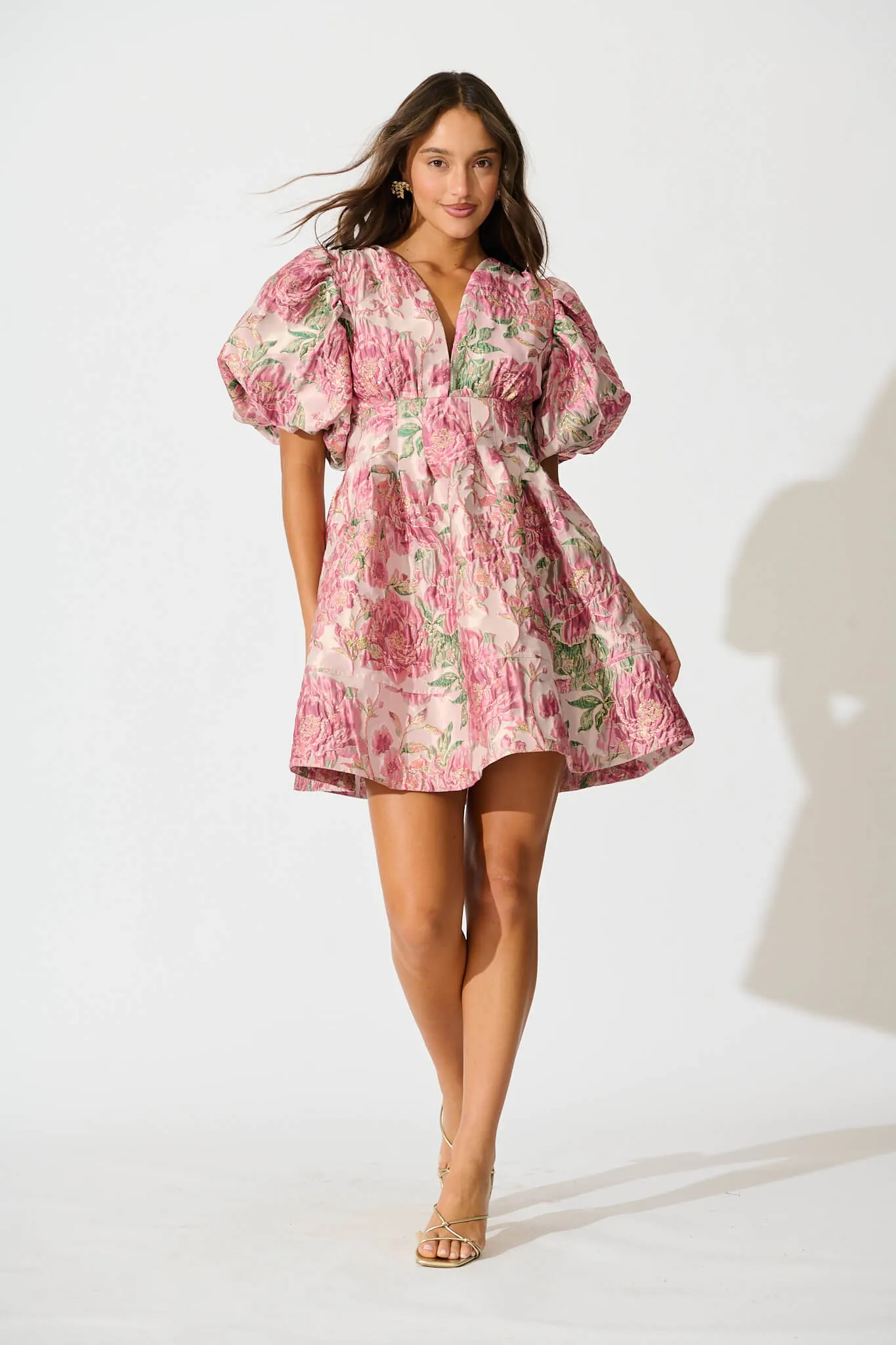 Paris Dreamer Dress in Dusty Pink with Green Jacquard sold by St Frock product image thumbnail 2