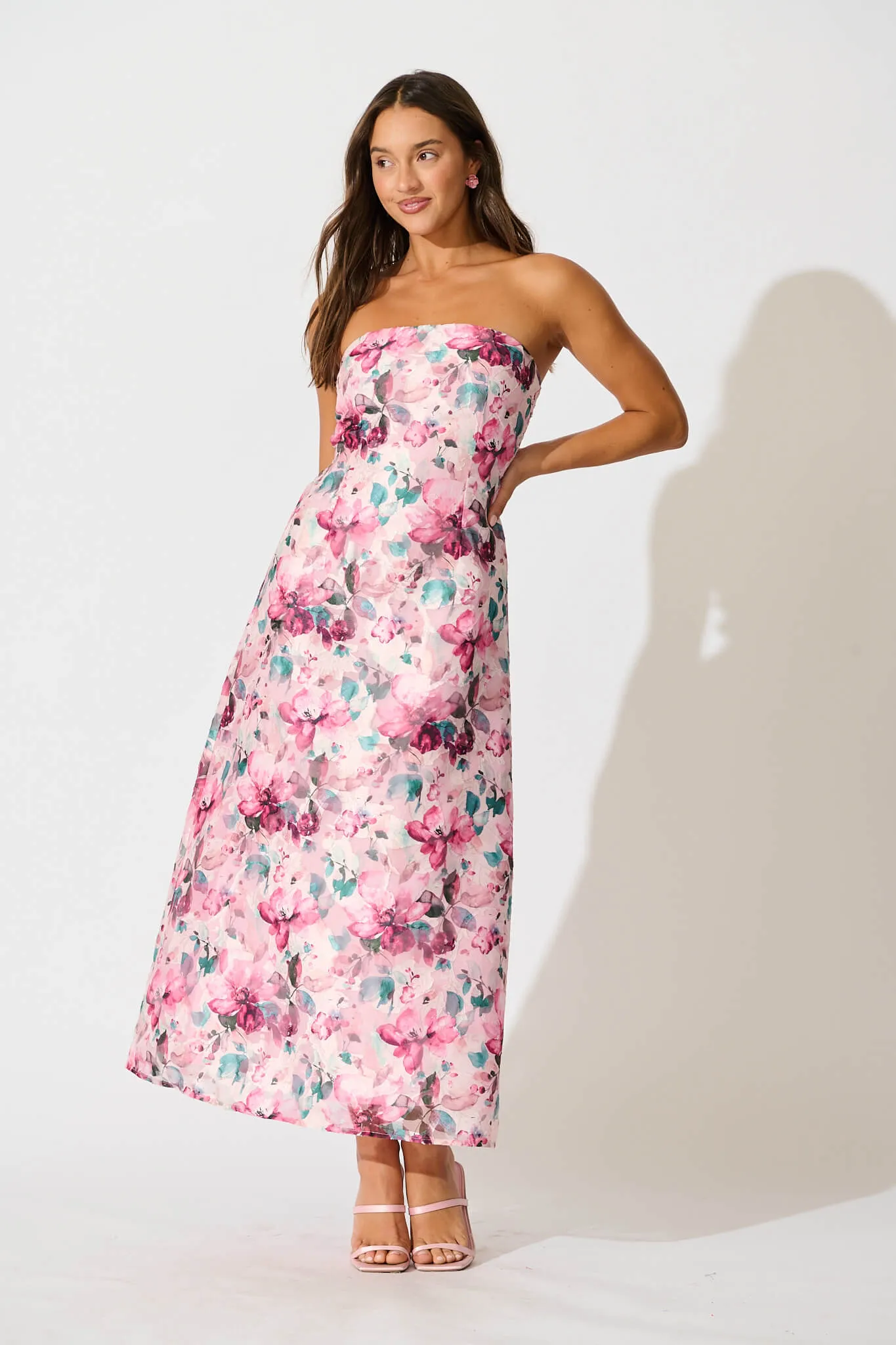 Mon Cherie Maxi Dress in Multi Pink Floral Organza sold by St Frock product image thumbnail 2