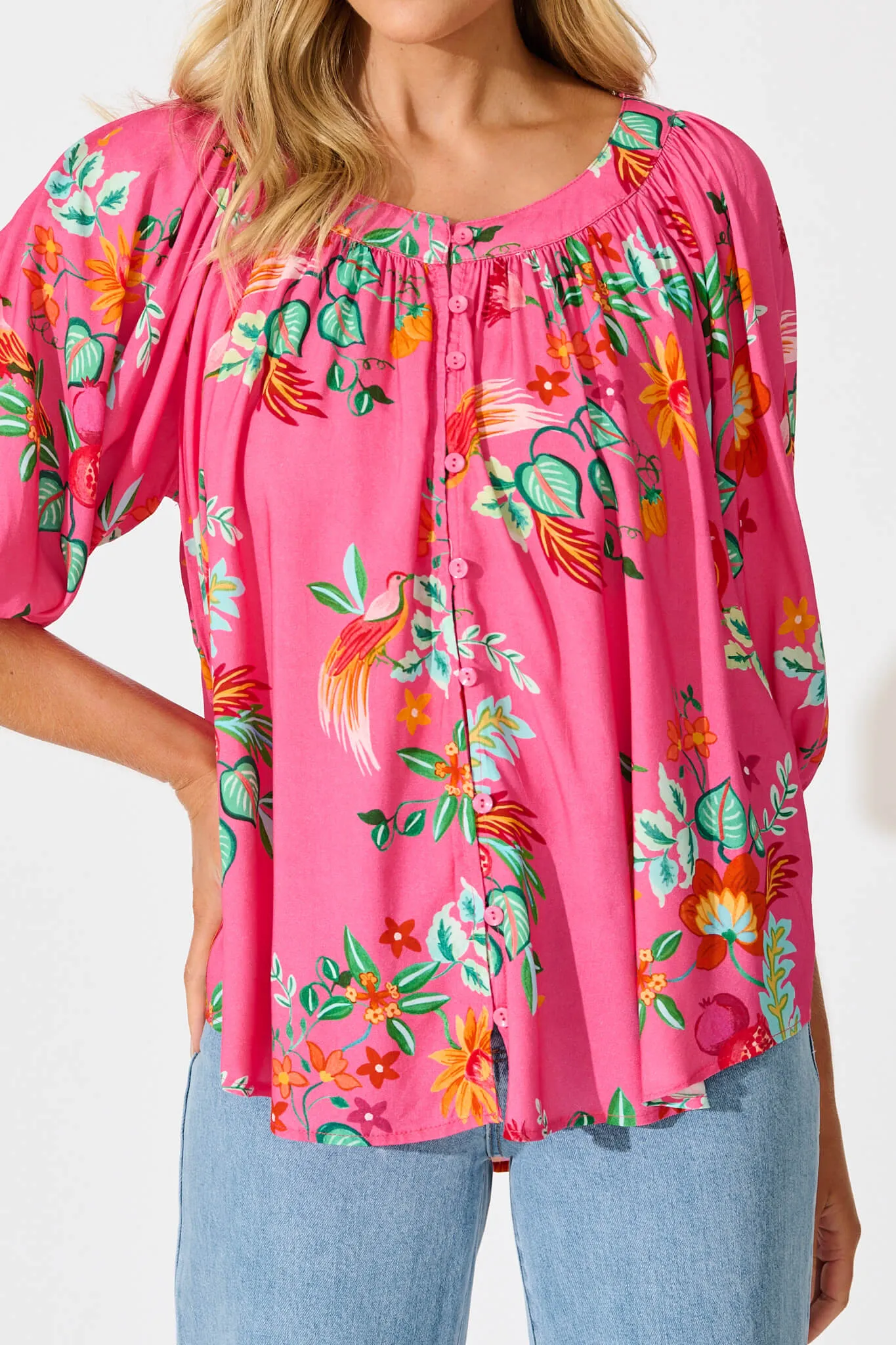 Andie Top in Pink Tropical Print sold by St Frock product image thumbnail 5