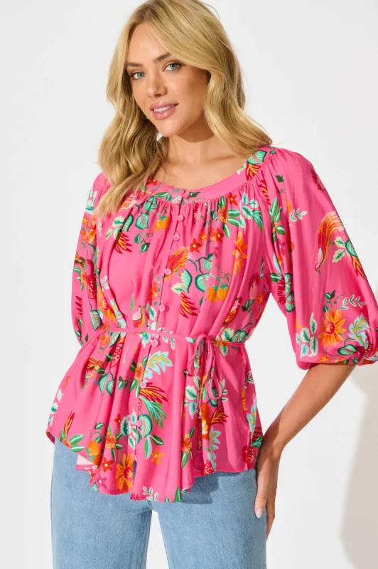 Andie Top in Pink Tropical Print sold by St Frock