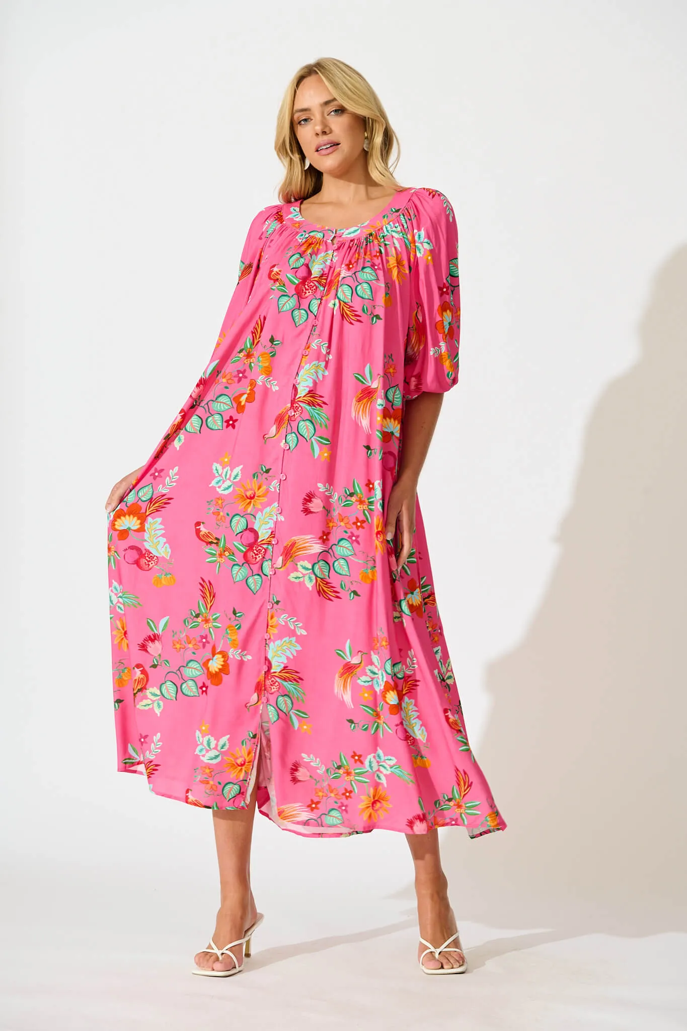 Kali Maxi Dress in Pink Tropical Print sold by St Frock product image thumbnail 5