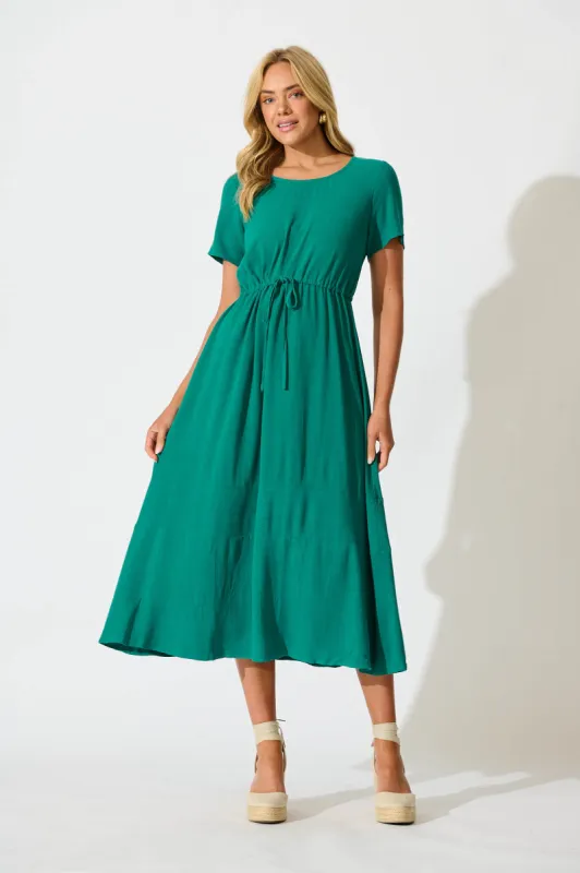 Mary Midi Dress In Teal Linen Blend sold by St Frock