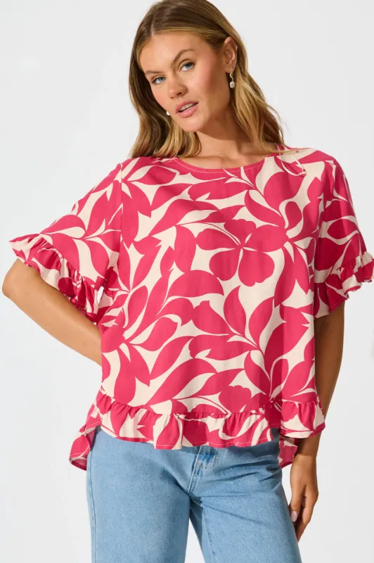 Catharina Top In Pink Leaf sold by St Frock
