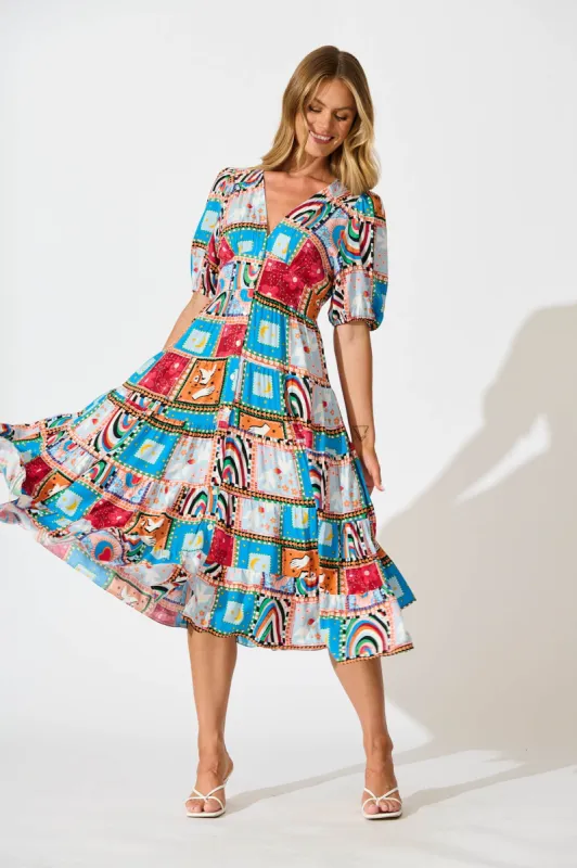 Modica Midi Dress In Bright Multi sold by St Frock