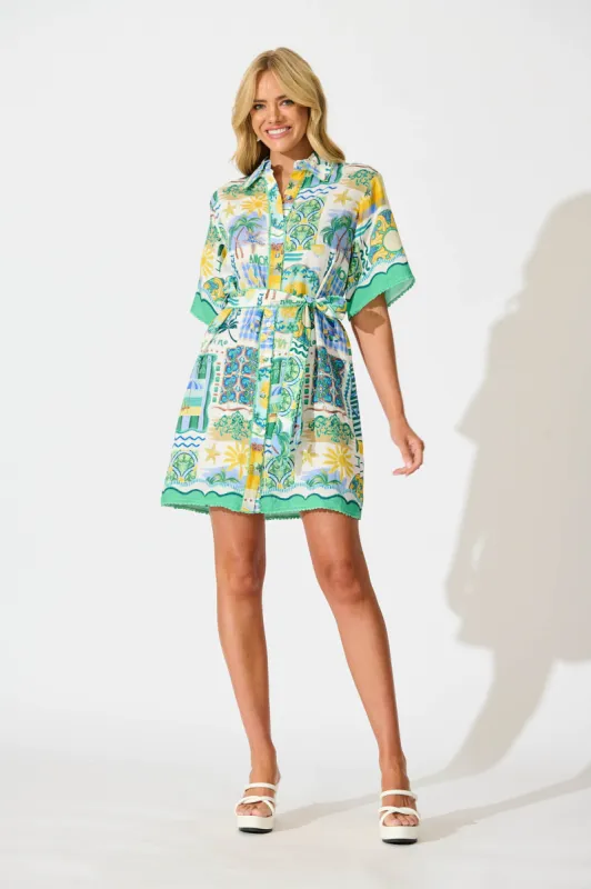 Miela Shirt Dress In Green Multi Border Print sold by St Frock