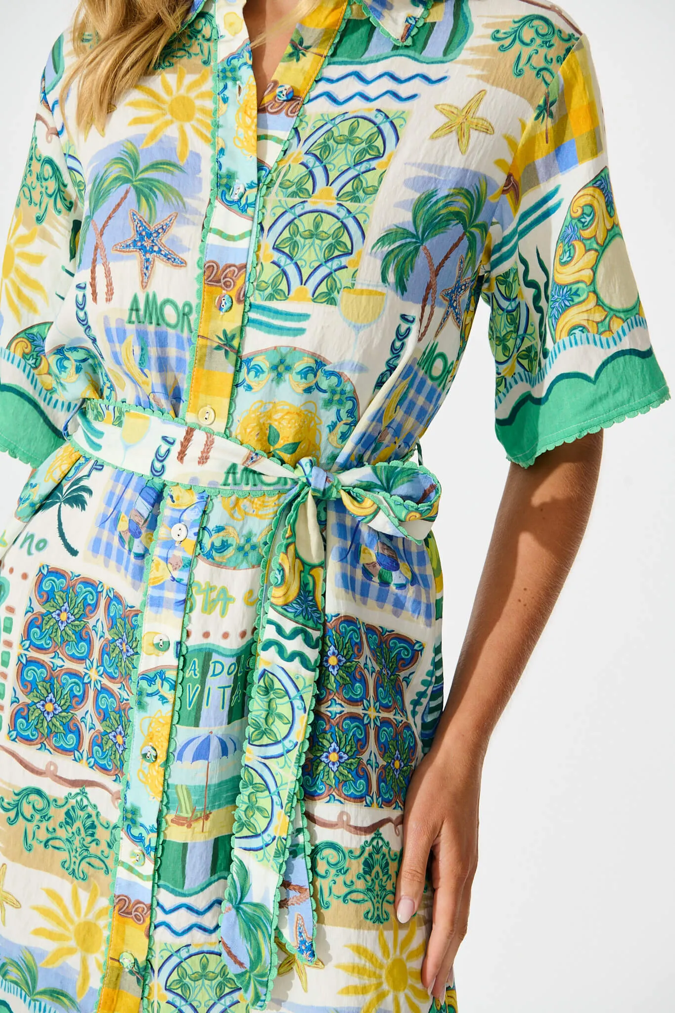 Miela Shirt Dress In Green Multi Border Print sold by St Frock product image thumbnail 5