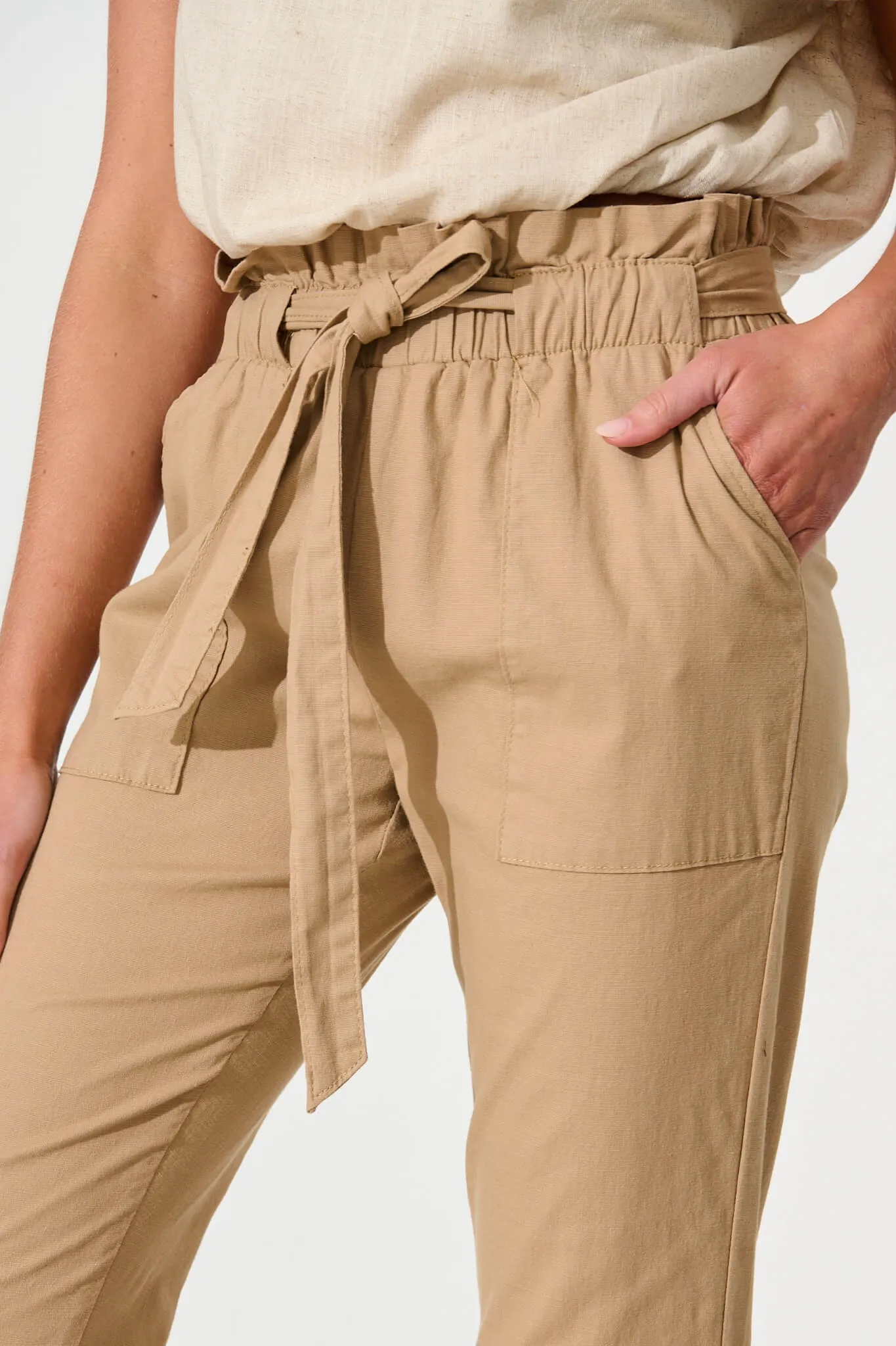 Tenley Stretch Pant in Beige Cotton Blend sold by St Frock product image thumbnail 5