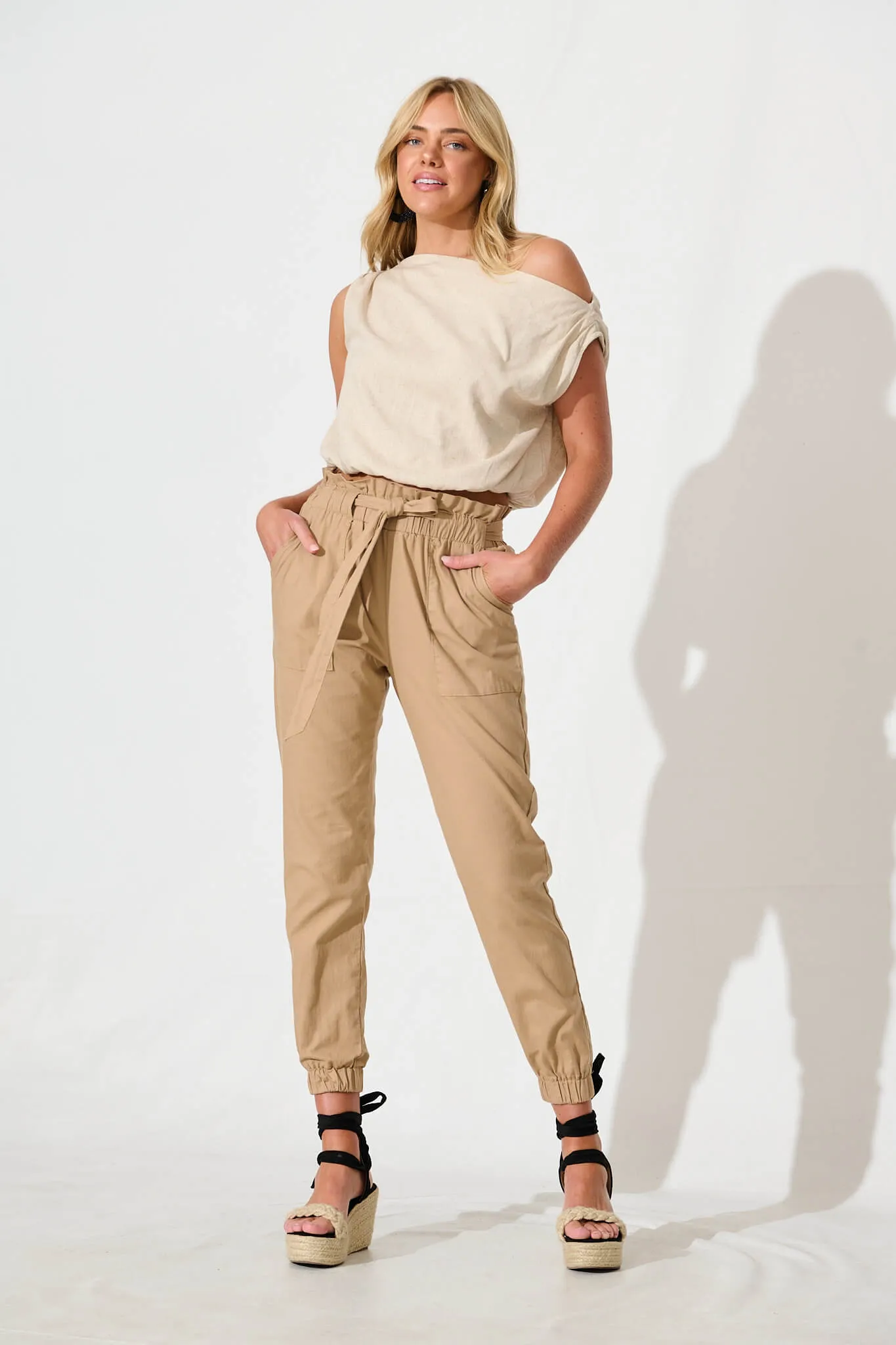Tenley Stretch Pant in Beige Cotton Blend sold by St Frock product image thumbnail 4