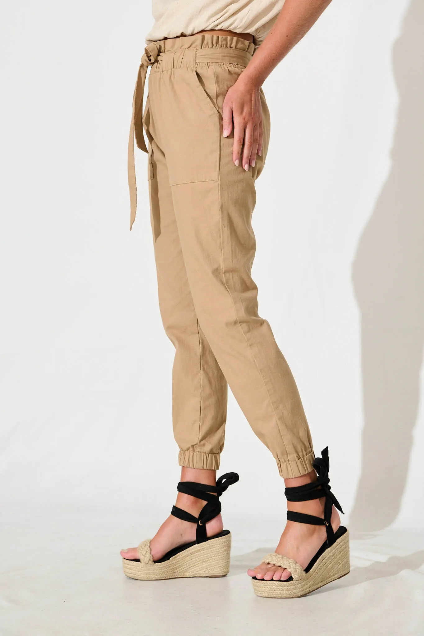 Tenley Stretch Pant in Beige Cotton Blend sold by St Frock product image thumbnail 2