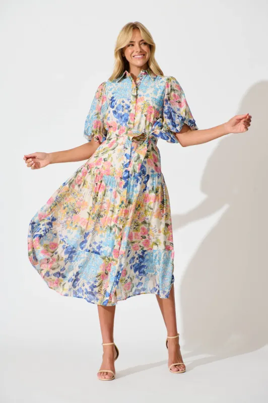 Rosina Maxi Shirt Dress in Vintage Floral Print sold by St Frock