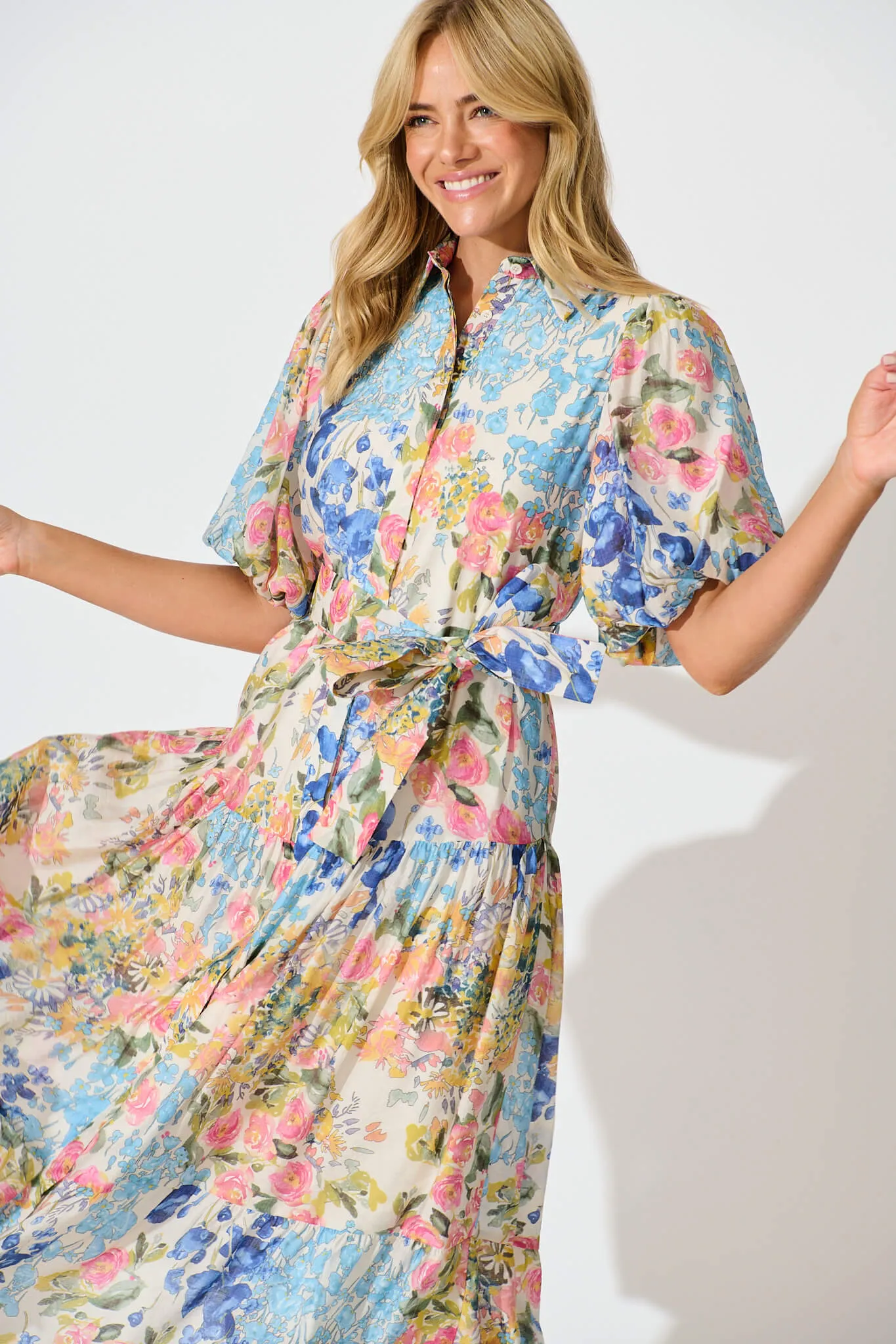 Rosina Maxi Shirt Dress in Vintage Floral Print sold by St Frock product image thumbnail 2