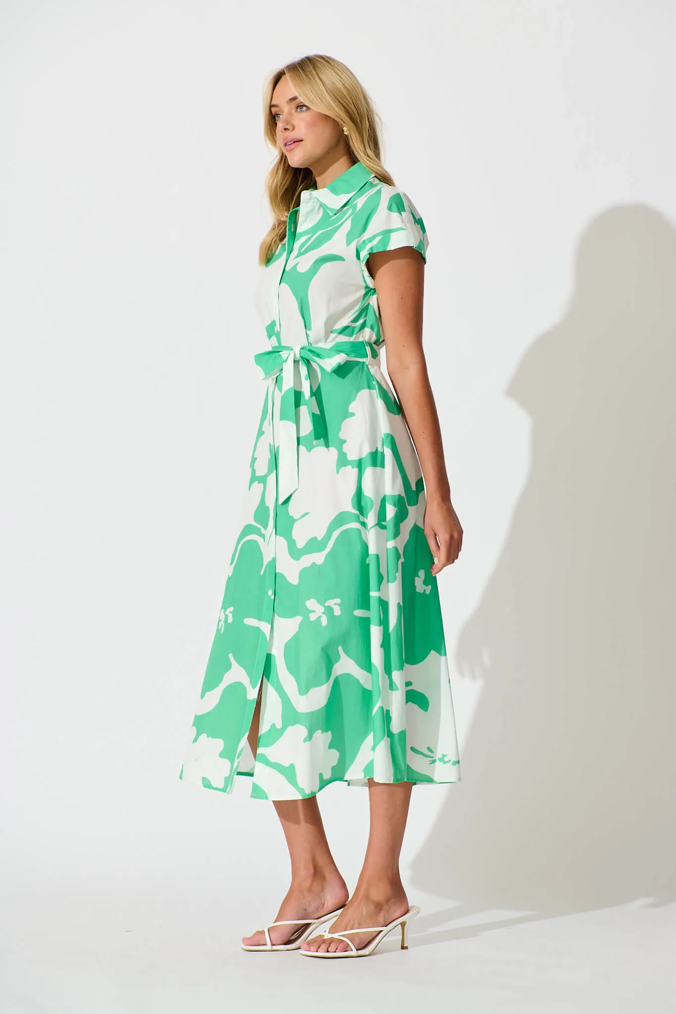 Vino Midi Shirt Dress in Green Print Cotton sold by St Frock product image thumbnail 3