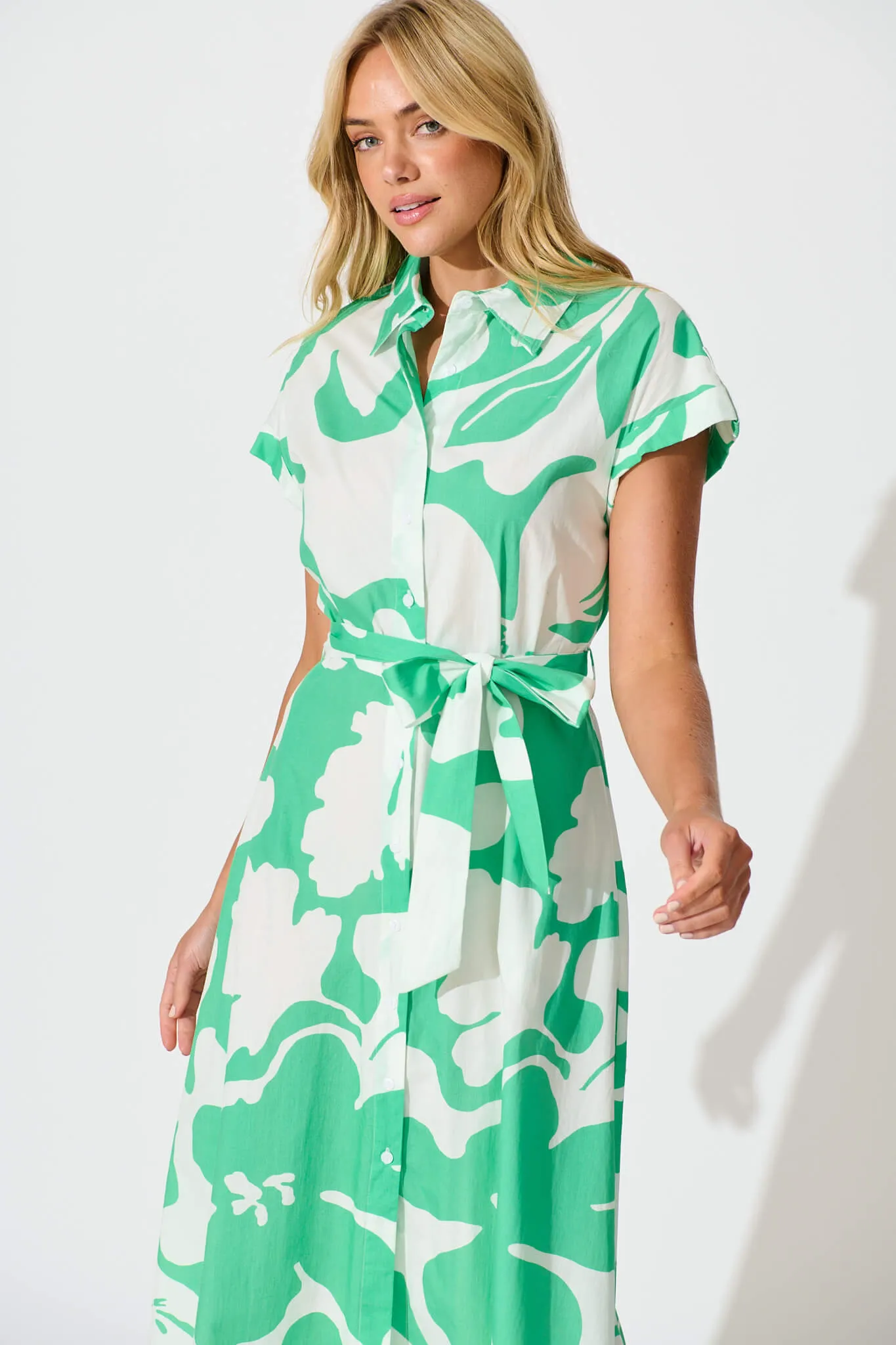 Vino Midi Shirt Dress in Green Print Cotton sold by St Frock product image thumbnail 2
