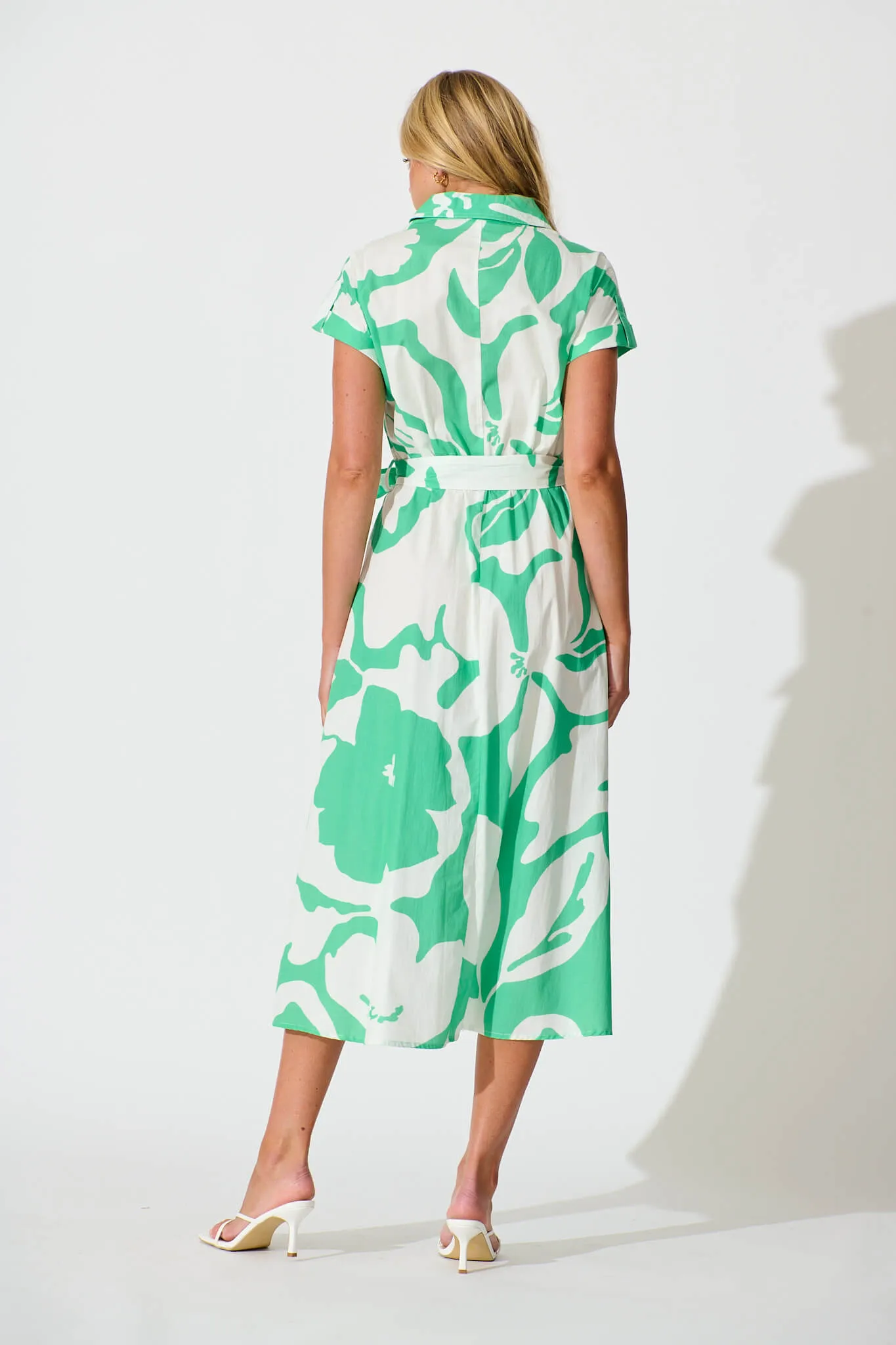 Vino Midi Shirt Dress in Green Print Cotton sold by St Frock product image thumbnail 4