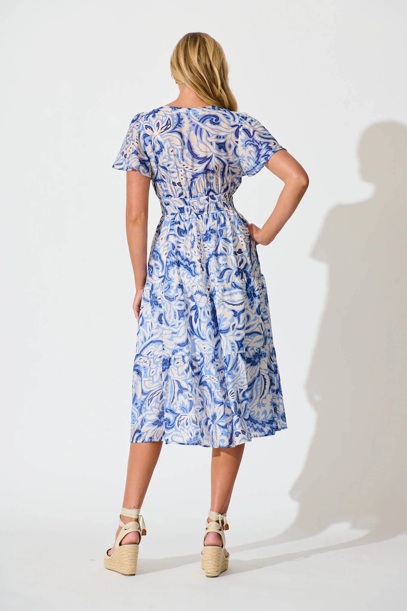 Palm Springs Midi Dress in Blue and White Print sold by St Frock product image thumbnail 4
