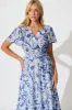 Palm Springs Midi Dress in Blue and White Print sold by St Frock