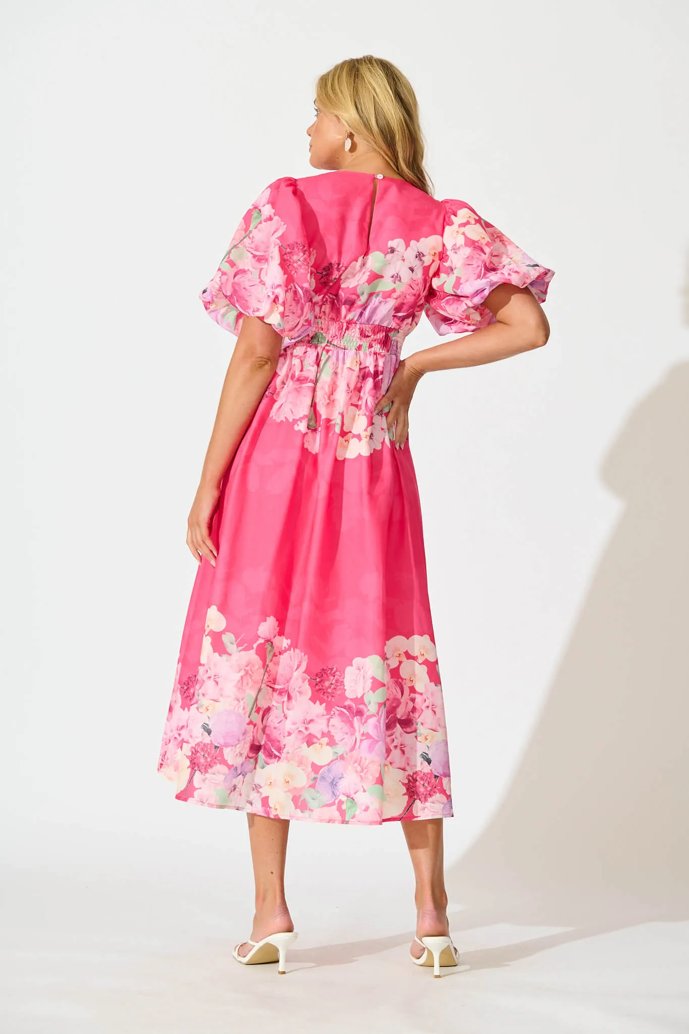 Divine Maxi Dress In Pink With Lilac Multi Floral Print sold by St Frock product image thumbnail 4