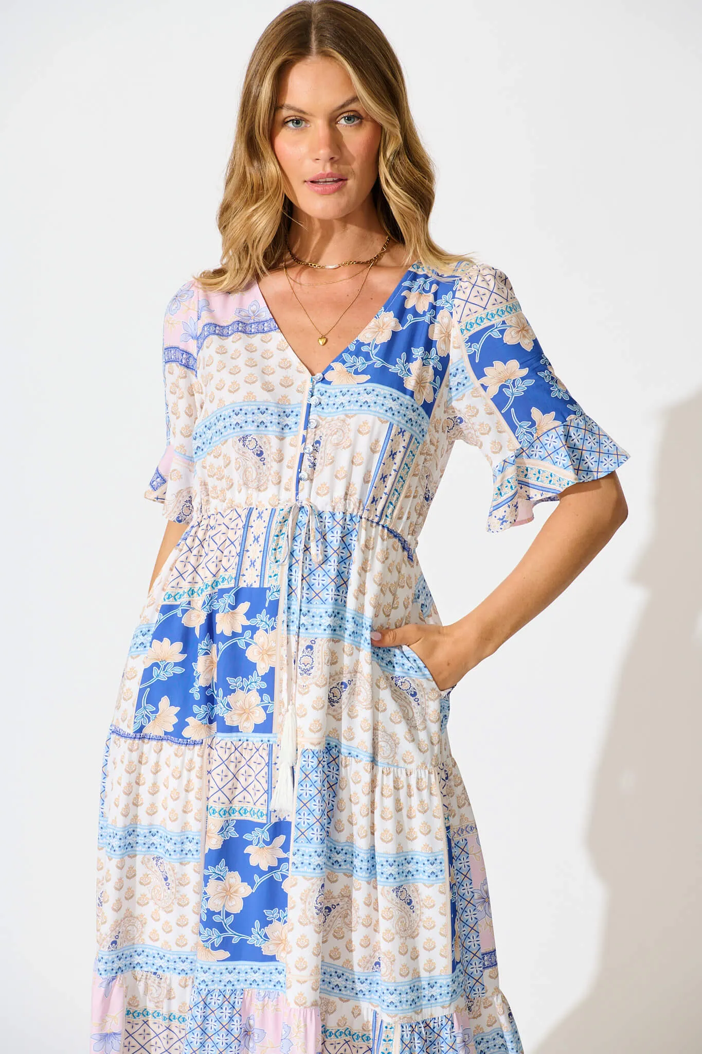 Endless Summer Maxi Dress in Blue Multi Patchwork sold by St Frock product image thumbnail 2