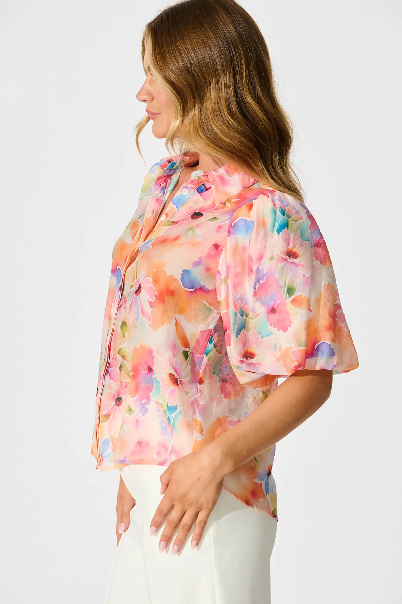 Aeryn Shirt In Orange Watercolour Floral sold by St Frock product image thumbnail 2