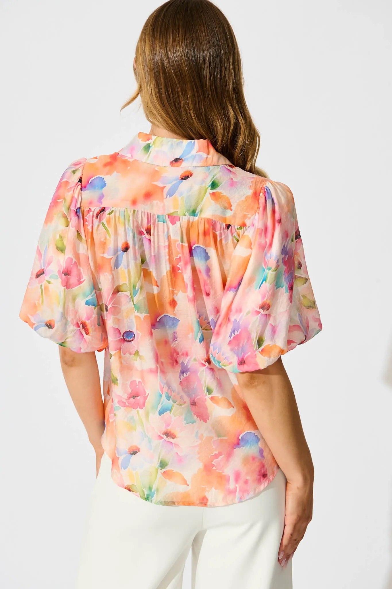 Aeryn Shirt In Orange Watercolour Floral sold by St Frock product image thumbnail 3