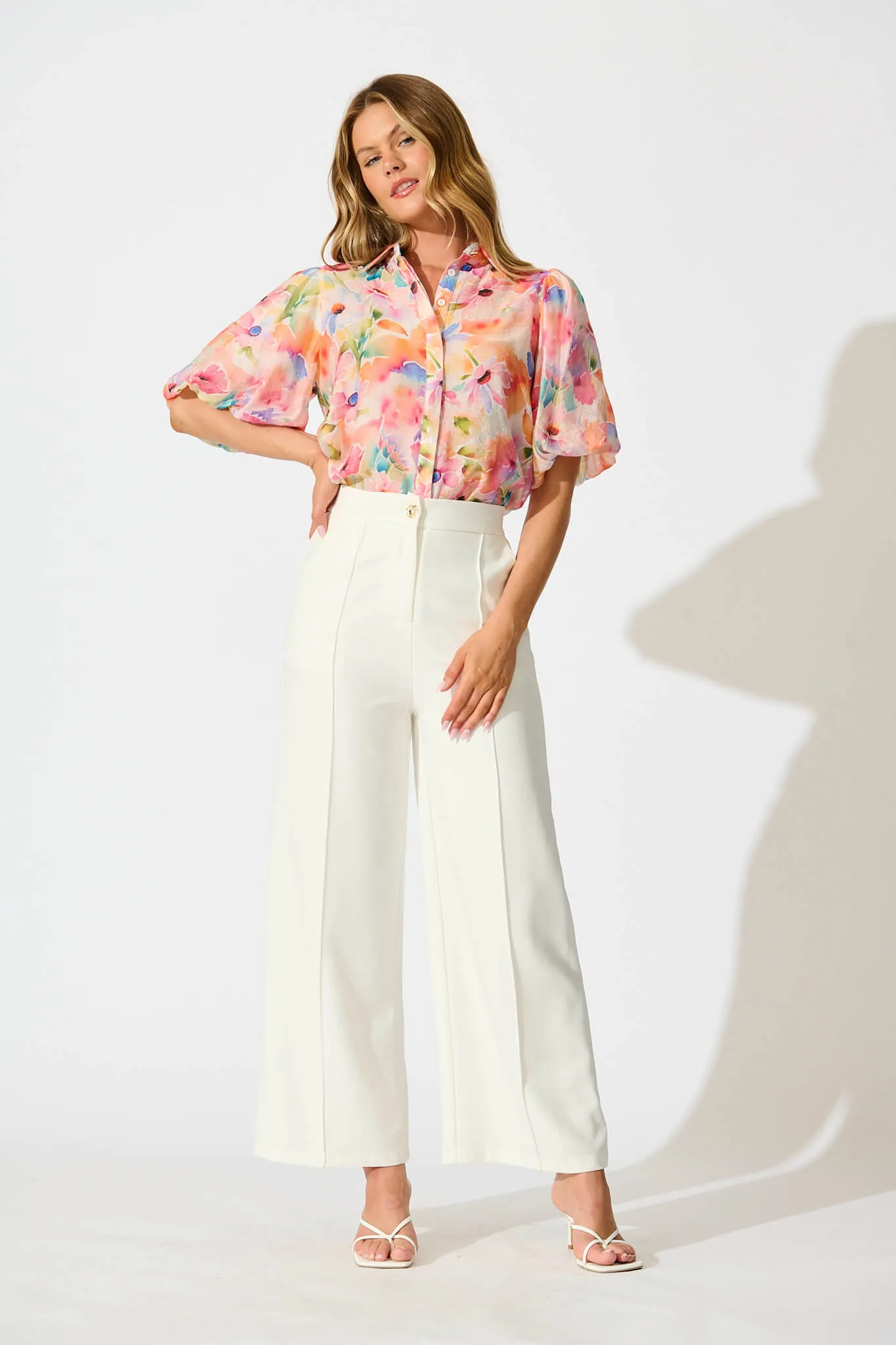 Aeryn Shirt In Orange Watercolour Floral sold by St Frock product image thumbnail 4