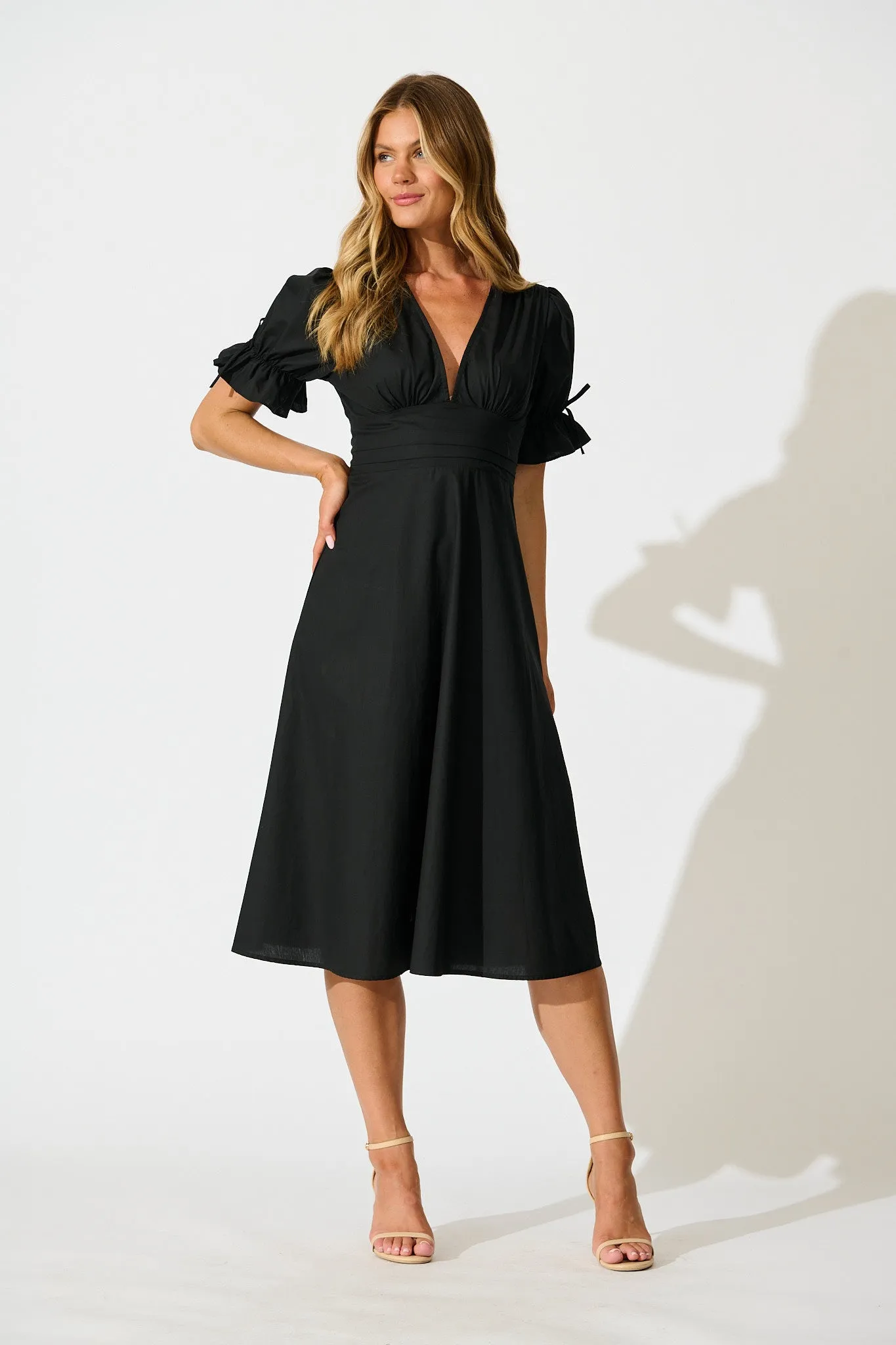 Sunrays Midi Dress in Black Cotton sold by St Frock