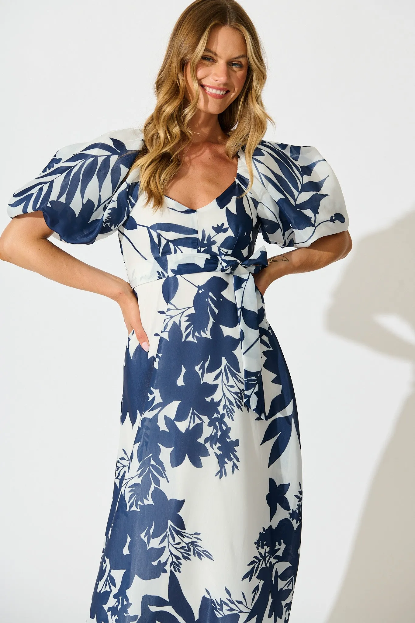 Tuscany Maxi Dress in Navy with White Print sold by St Frock product image thumbnail 2