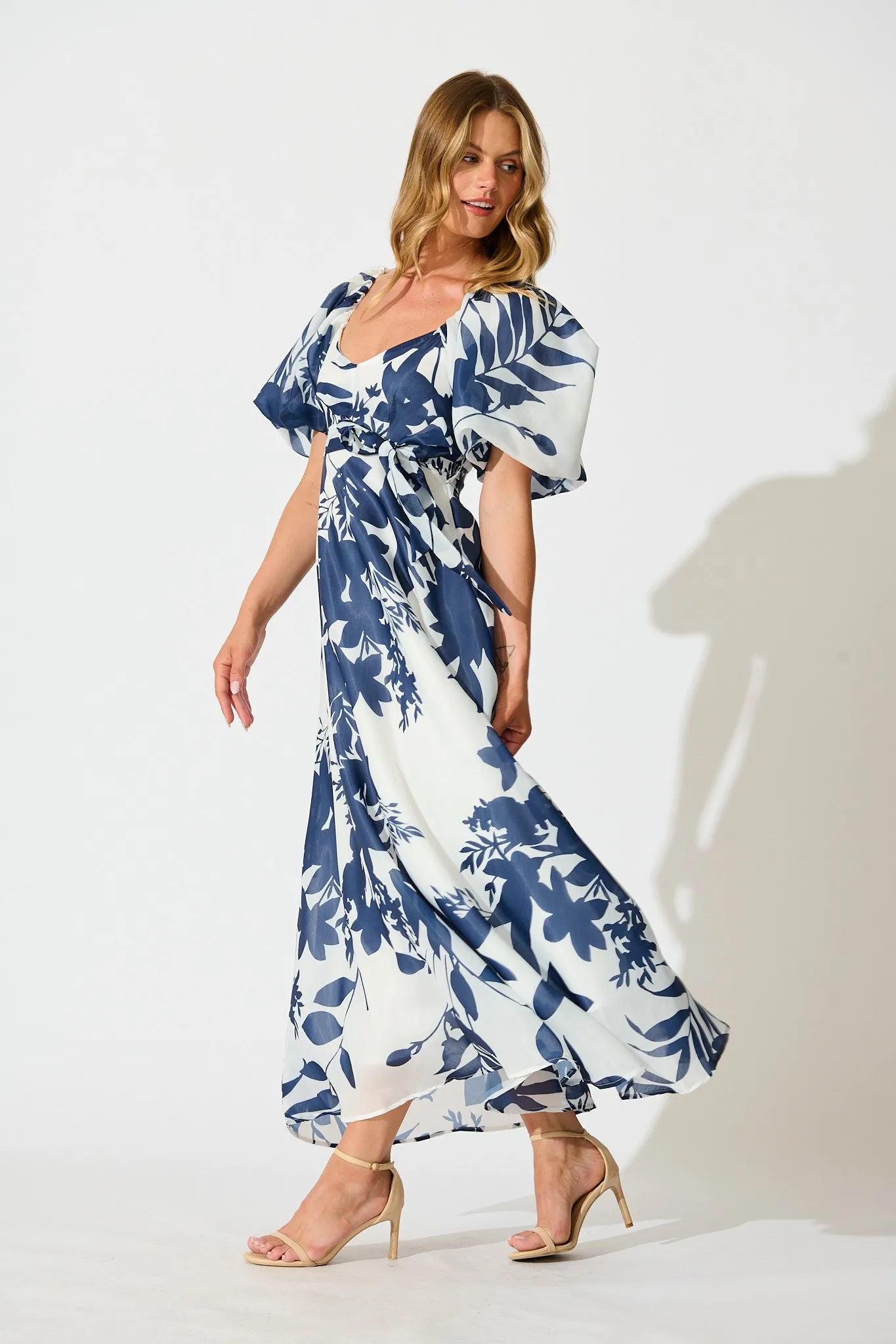 Tuscany Maxi Dress in Navy with White Print sold by St Frock product image thumbnail 3