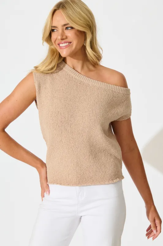Elsie Knit Top in Beige Cotton Blend sold by St Frock