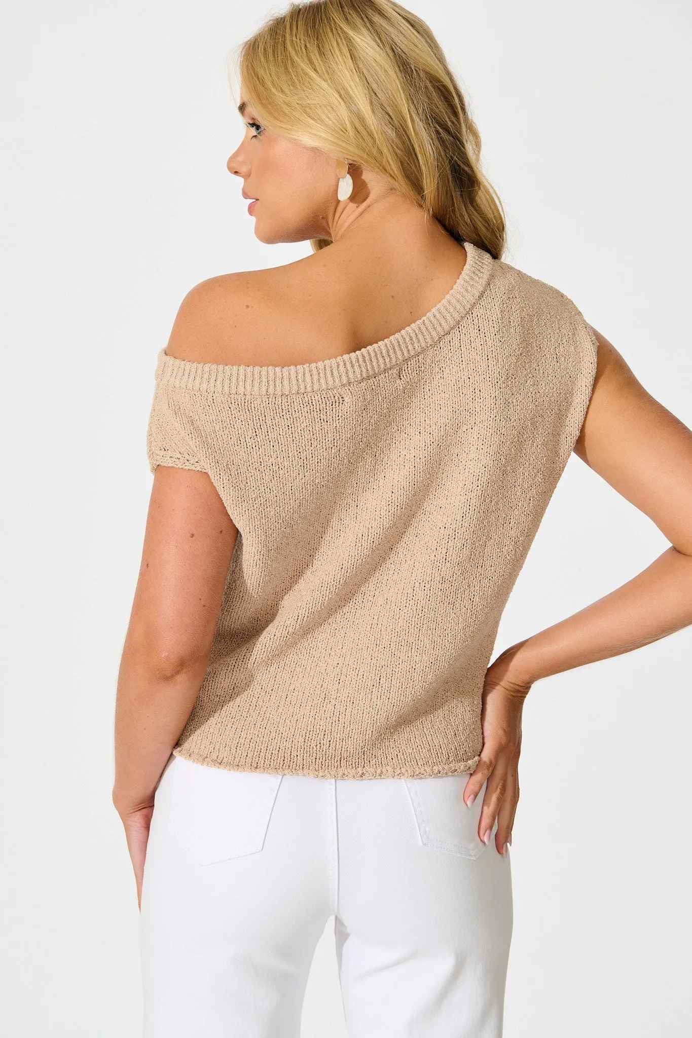 Elsie Knit Top in Beige Cotton Blend sold by St Frock product image thumbnail 3