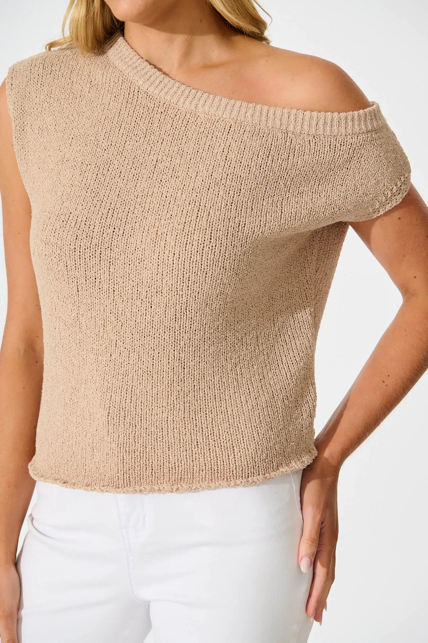 Elsie Knit Top in Beige Cotton Blend sold by St Frock product image thumbnail 5