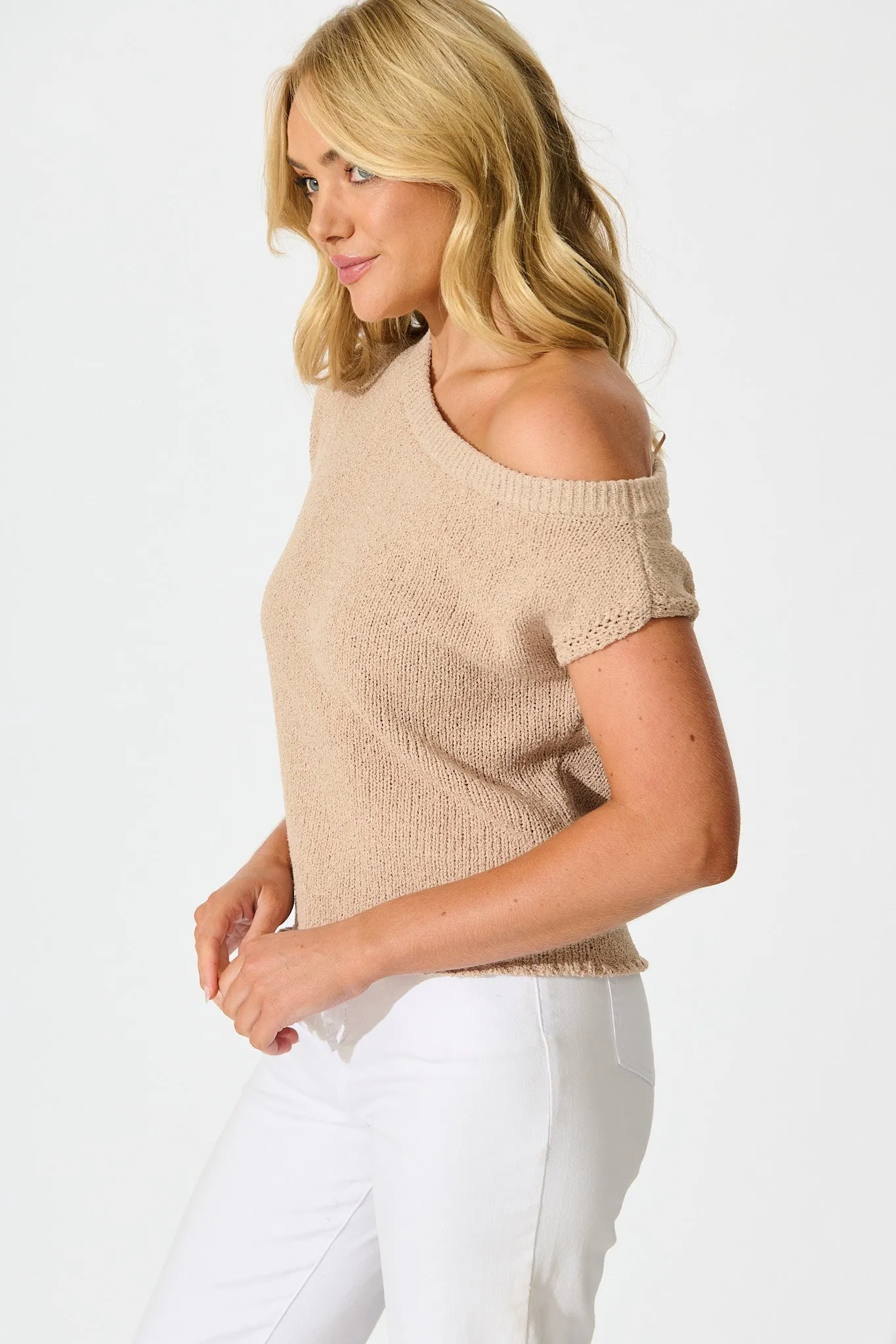 Elsie Knit Top in Beige Cotton Blend sold by St Frock product image thumbnail 2