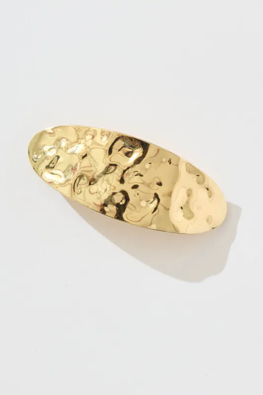 Aces Metal Oval Hair Clip In Textured Gold sold by St Frock