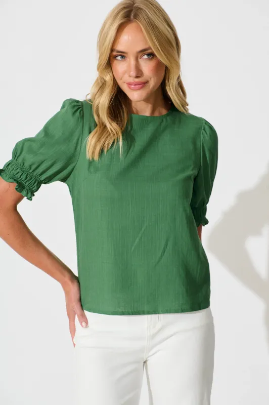 Melanie Top in Green Cotton Linen Blend sold by St Frock