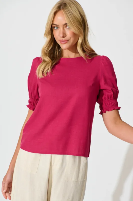Melanie Top In Deep Rose Cotton Linen Blend sold by St Frock